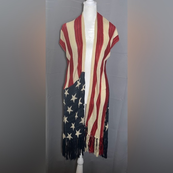 Rue 21 American Flag Knit Sleeveless Kimono Long Vest Women’s XS - Picture 1 of 5